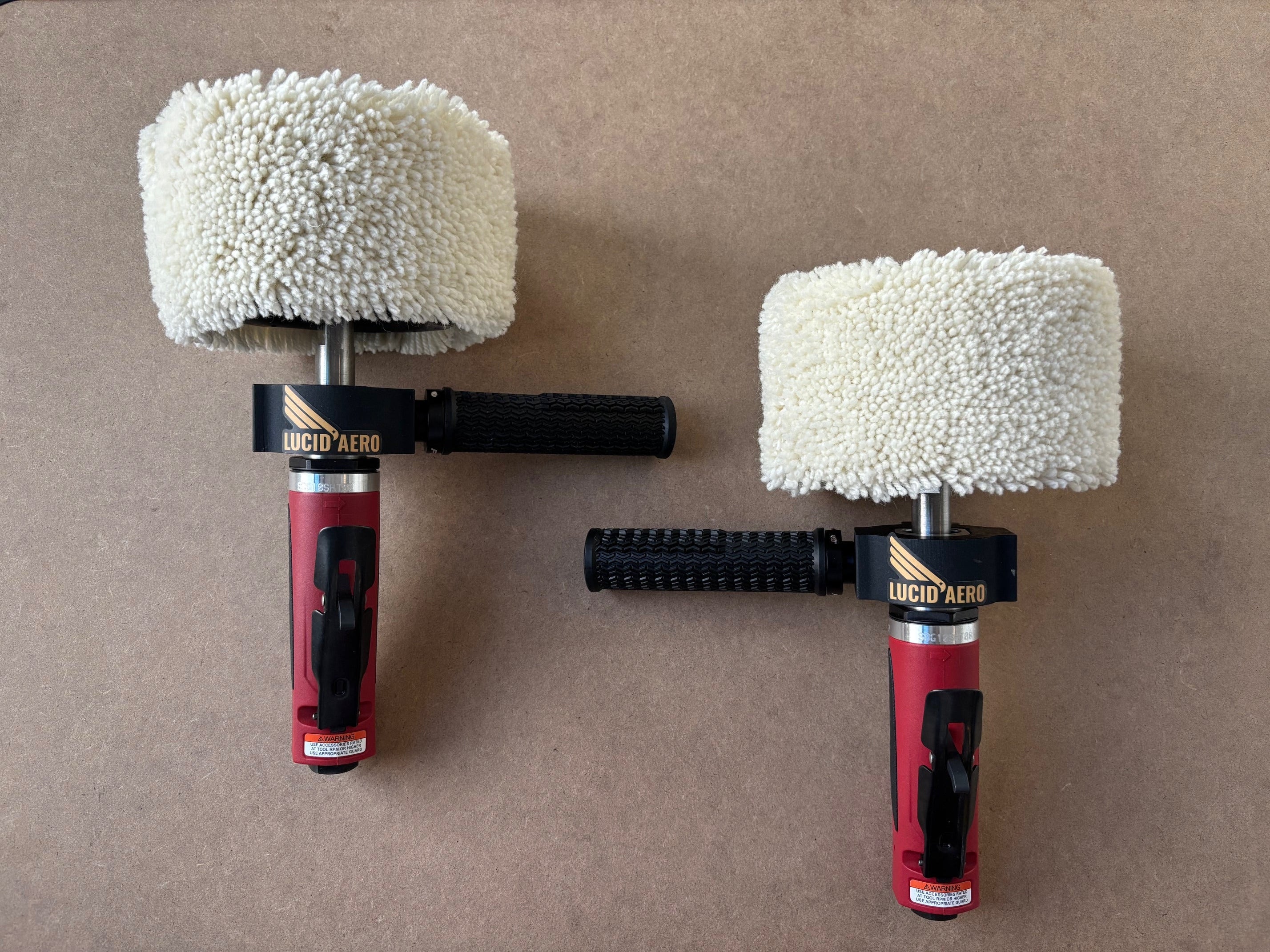 Two Lucid Aero Drum Buffers with handles installed in opposing directions